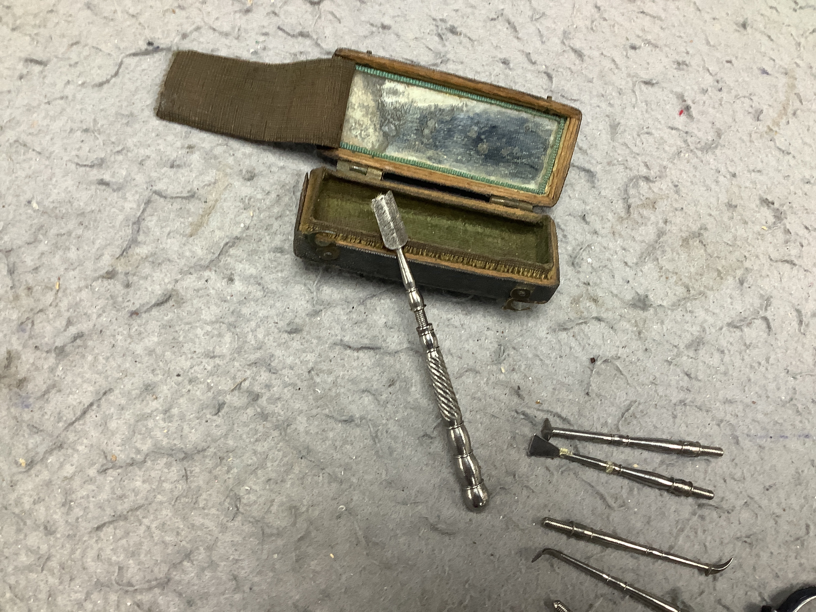 A late 18th century shagreen cased set of toothpicks, etc. case 7.5cm